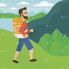 男子背包徒步旅行