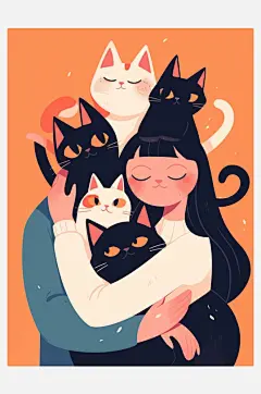 数字艺术猫咪装饰画扁平手绘风-众图网