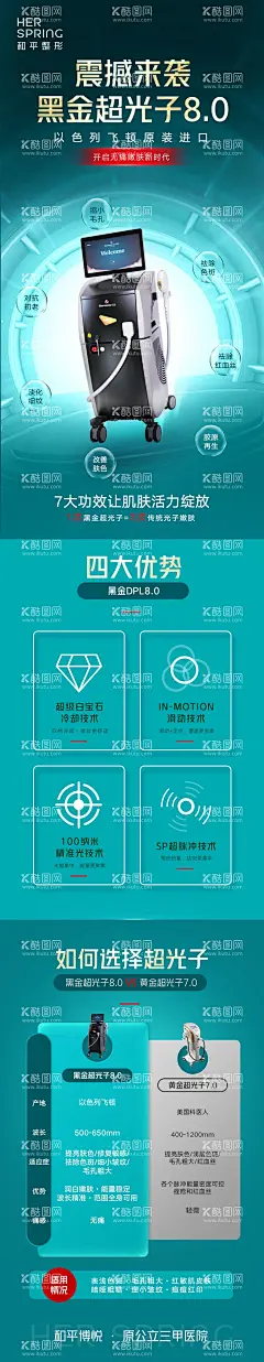 黑金超光子8.0震撼来袭长图  - 源文件下载【酷图网】海报,长图,医美,超光子,简洁,仪器,优势,对比,