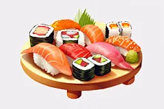手绘免抠美食元素寿司日本美食插画
