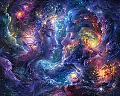 Ai产生的, 恋人, 星星, 宇宙的, 宇宙, 神秘, 面孔, 星光体, 天上的