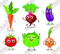 蔬菜 【酷图网】胡萝卜,萝卜,茄子,包心菜,洋葱,西红柿,卡通