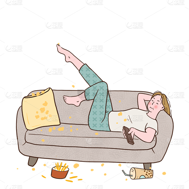 手绘-春节场景插画贴纸-吃零食