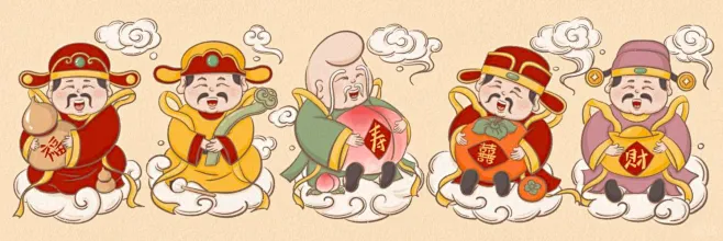 福禄寿喜财 财神爷 五路财神-花瓣网