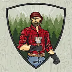 伐木工人用刷子。手动渲染。风格的漫画。矢量插图.