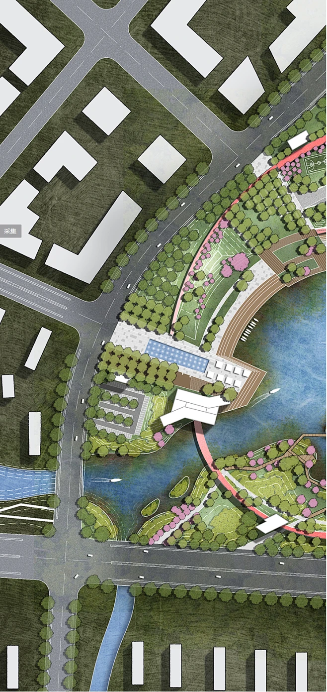 城市公园景观彩平图PSD素材环湖湿地公园景观规划总图彩平ps素材-花瓣网