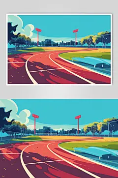 AI数字艺术扁平风校园球场操场插画-众图网