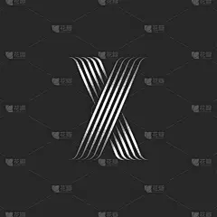 字母X标志3d或创意交叠线条造型，编织薄金属梯度平行线，条纹交叉图案。