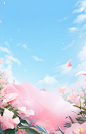 wallpaper with bright pink and blue screenshot 5, in the style of delicately rendered landscapes, hyperrealistic compositions, realistic blue skies, minimalist still life, flattened perspective, romantic illustration, shin hanga