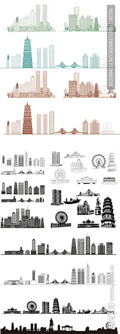 中山城市地标城市天际线建筑剪影