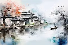 水墨江南风插画绘画