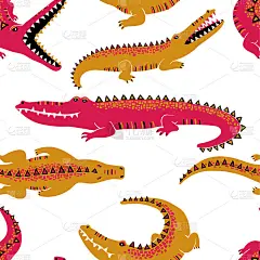 多彩的鳄鱼无缝图案。