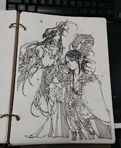 中性笔涂~~-仔猫一丁_手绘,涂鸦,古风,黑白_涂鸦王国插画