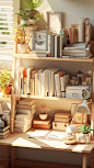 vmjecm_Wooden_desktop_a_bookshelf_with_books_on_itn_the_style_o_59818676-a844-4c9d-a23a-9ce1bb1a1052