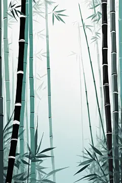艺术设计中国风竹子竹林自然风景插画