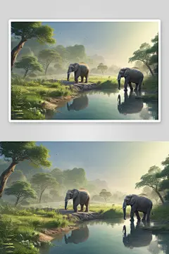 幸福快乐的森林大象图画-众图网