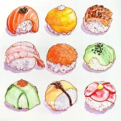 水彩美食_可爱的波波球寿司手绘附线稿_1_大椿水彩(团练)_来自小红书网页版