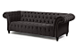 Carlie Tufted Sofa, Charcoal : With its rolled arms, deep tufting, and turned feet, this sofa enriches any space with an undeniable elegance. The charcoal linen-and-cotton upholstery contributes to its stately presence and...