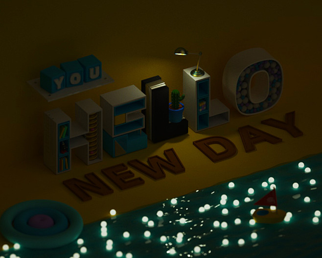 c4d 文字 3D标题子 HELLO N...