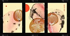 一套新颖的、简约的手绘水彩画，用于墙面装饰、明信片或小册子设计。现代抽象画Boho 。病媒类型