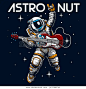 crazy astronaut playing guitar slogan vector cartoon illustration tee grapic wallpaper poster home textile print design 