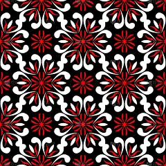 黑红白花无缝图案。壁纸背景