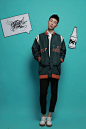 【D'oh!】设计 刺绣运动感棒球拼接长款外套夹克 墨绿 橙-淘宝