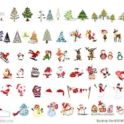 圣诞树 圣诞老人 圣诞帽 树 滑雪 节日 悬浮 部件 漂浮 雪人 雪橇 礼物 盒子 矢量图 设计 底纹边框 花边花纹 AI