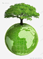 绿色树和地球 平面电商 创意素材