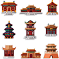 中式古典怀旧复古精美水彩手绘城墙古建筑城...