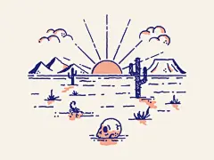 沙漠沙漠插图场景骷髅头T恤