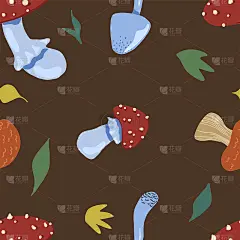 蘑菇平面手绘矢量无缝模式。斯堪的纳维亚风格的秋收装饰。摘要Ñ彩色卡通设计用于印刷、包装、背景、壁纸