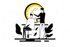 插画 | 黑白黄人物生活场景看电影理发旅游演唱会等娱乐概念扁平化矢量插图 – 云瑞设计