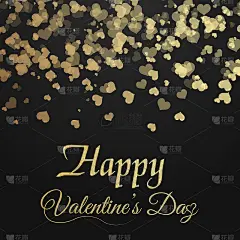 情人节贺卡与金色的心在黑色的背景。向量。