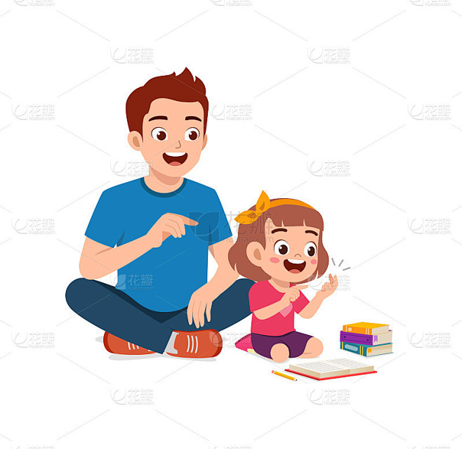 可爱的小女孩和爸爸一起学习数学