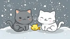 卡通两只猫咪雪中玩耍插画高清模板免费下载-趣麦麦图