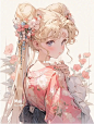 美少女战士 和服月野兔 水彩复古和服壁纸