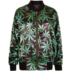TOPSHOP **Hi-Life Leaf Print Satin Bomber by Kuccia