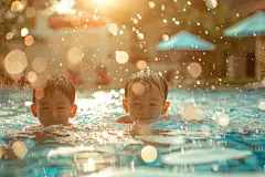 清凉夏天小孩水上游戏