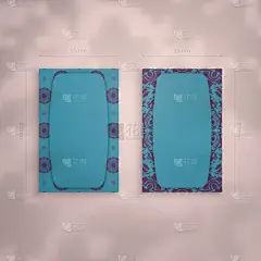 蓝绿色的名片与复古紫色的图案为您的业务。