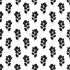 无缝模式与黑色花小枝。白色背景上平坦的花朵。向量花卉图案的壁纸。