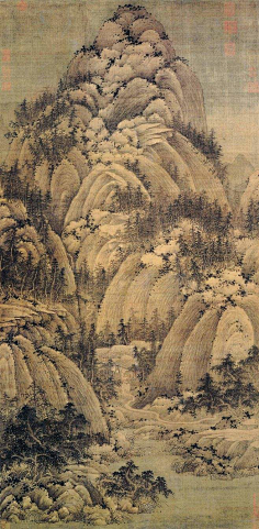 com唐 李思训 江帆楼阁图 绢本101.9x54.