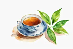清新手绘浓郁的茶叶图片插画