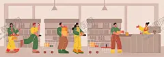 超市收银台排队矢量插画 【酷图网】超市排队,收银台排队,卡通插画,卡通人物插画,扁平风人物,人物插画,矢量人物,矢量元素,元素设计