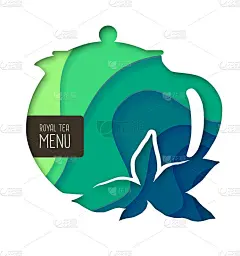 茶壶轮廓。剪纸艺术风格设计。御茶菜单设计