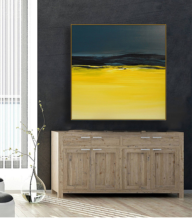 美式现代壁画挂画巨幅客厅沙发背景墙油画黄...
