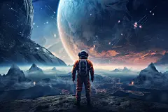 宇航员手绘彩色插画