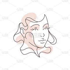 极简主义手绘女人剪影肖像装饰设计元素点蜡笔色标志