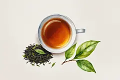 温馨手绘清新舌尖微甜茶叶图片插画