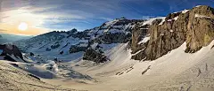 在克拉里登山滑雪旅游，滑雪登山与大全景山。日出格拉鲁斯乌里，是万恩德利。